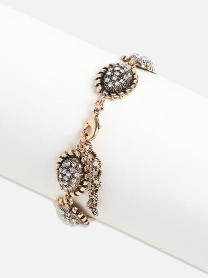 Gold-Plated Crystal Studded Charm Bracelet
