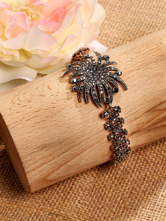 Gold-Plated Crystal Studded Charm Bracelet