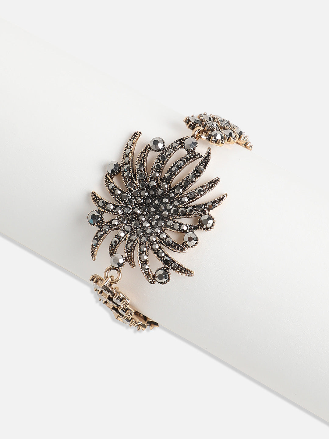 Gold-Plated Crystal Studded Charm Bracelet