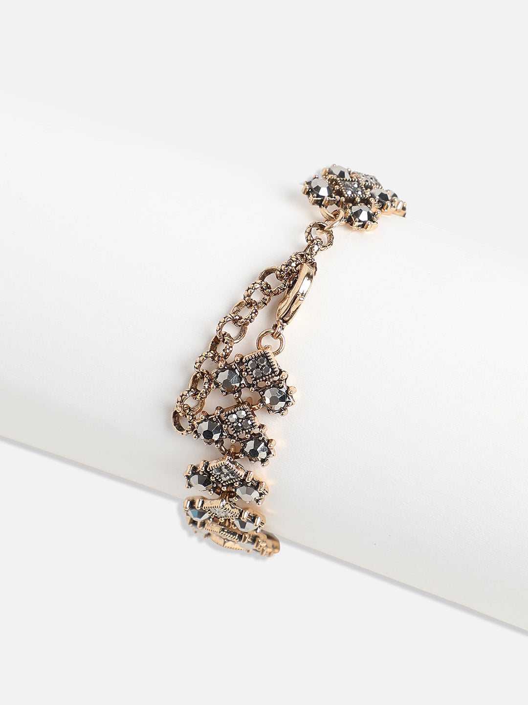 Gold-Plated Crystal Studded Charm Bracelet