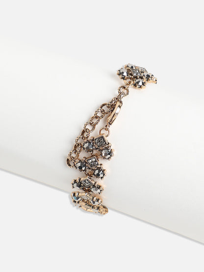 Gold-Plated Crystal Studded Charm Bracelet