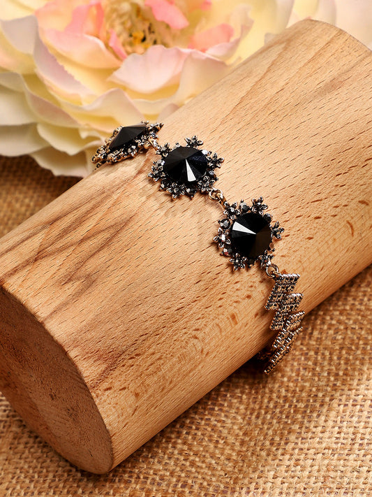 Gold-Plated Crystal Studded Charm Bracelet