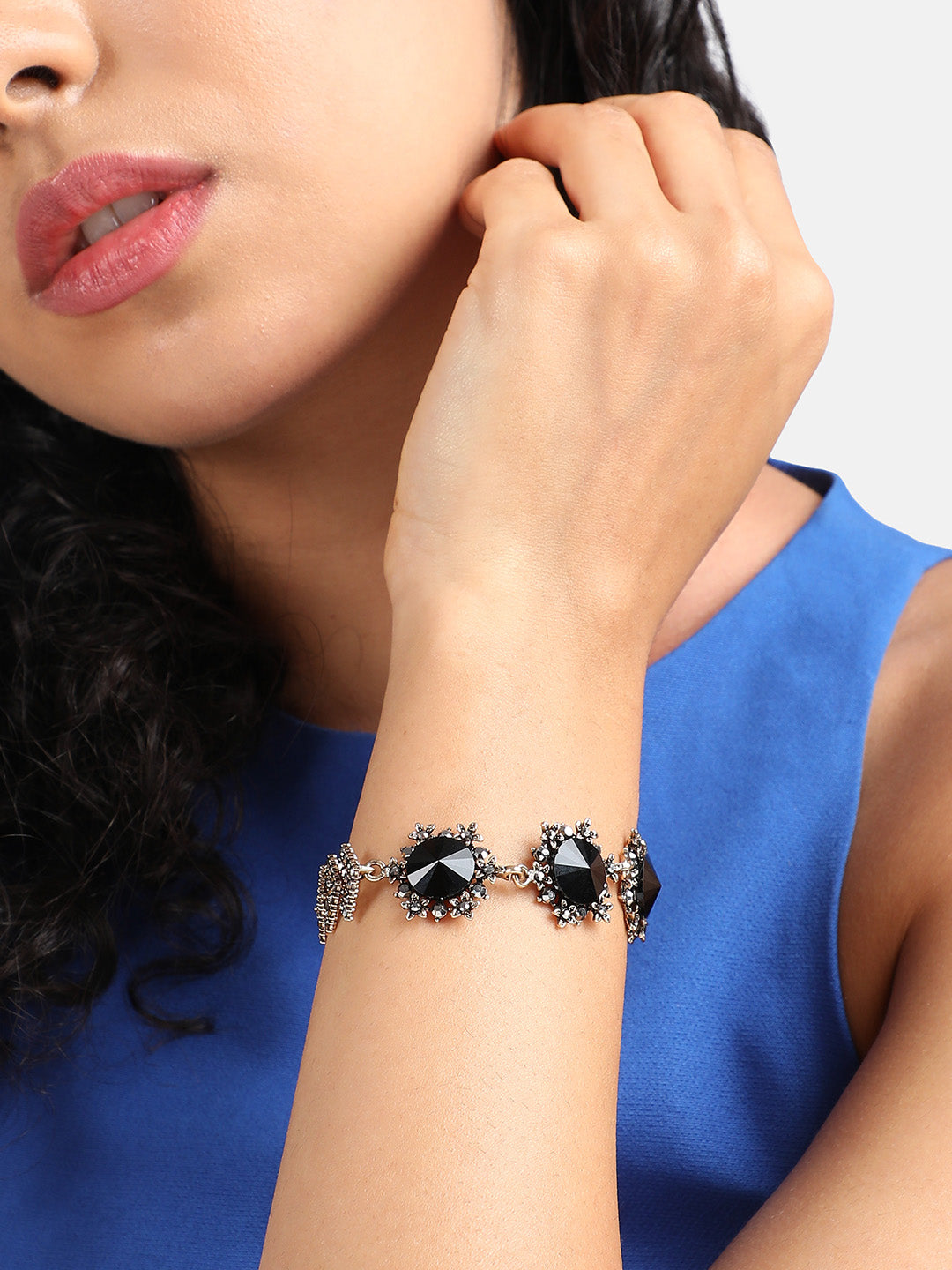 Gold-Plated Crystal Studded Charm Bracelet