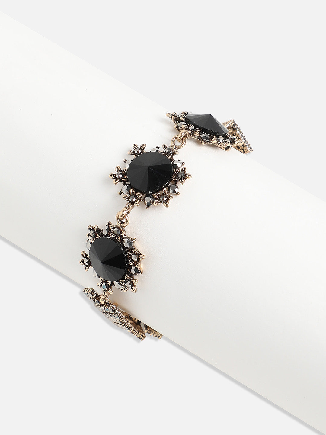 Gold-Plated Crystal Studded Charm Bracelet