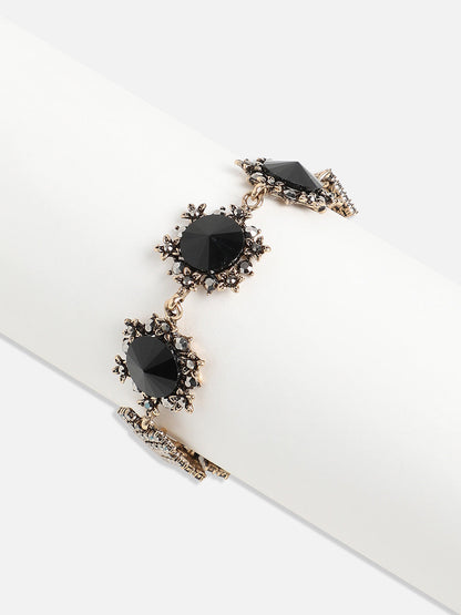 Gold-Plated Crystal Studded Charm Bracelet