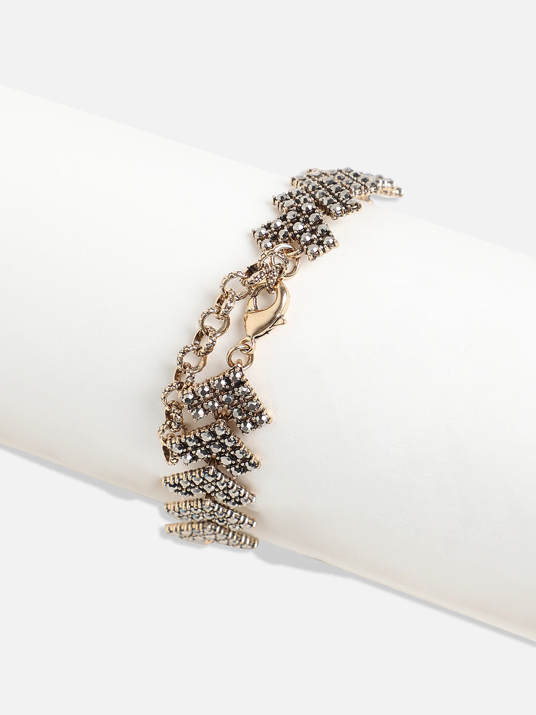 Gold-Plated Crystal Studded Charm Bracelet