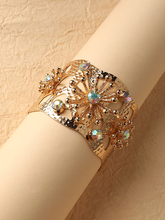 Gold-Plated Artificial Stones Studded Cuff Bracelet