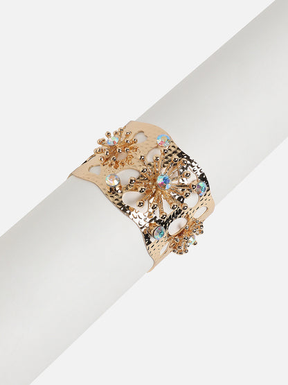 Gold-Plated Artificial Stones Studded Cuff Bracelet