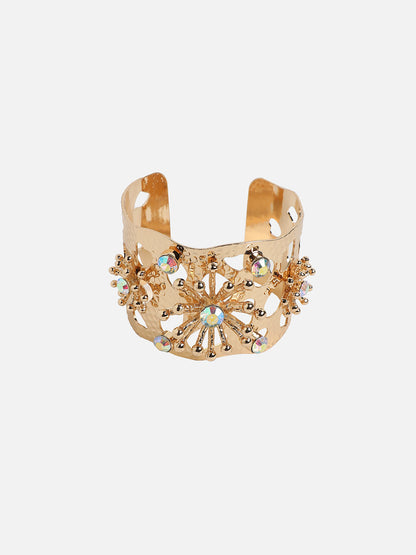 Gold-Plated Artificial Stones Studded Cuff Bracelet