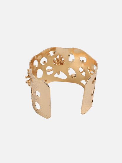 Gold-Plated Artificial Stones Studded Cuff Bracelet
