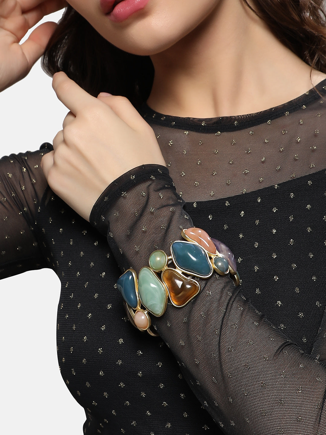 Gold-Plated Artificial Stones Studded Kada Bracelet