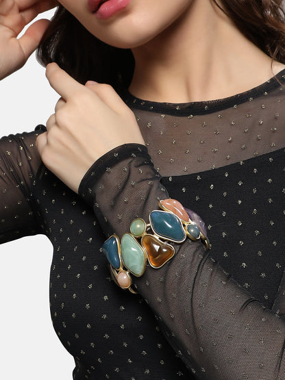 Gold-Plated Artificial Stones Studded Kada Bracelet
