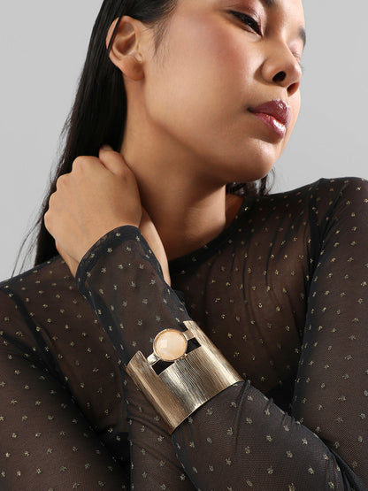 Silver-Plated Pearls Beaded Metallic Moonlight Cuff Bracelet