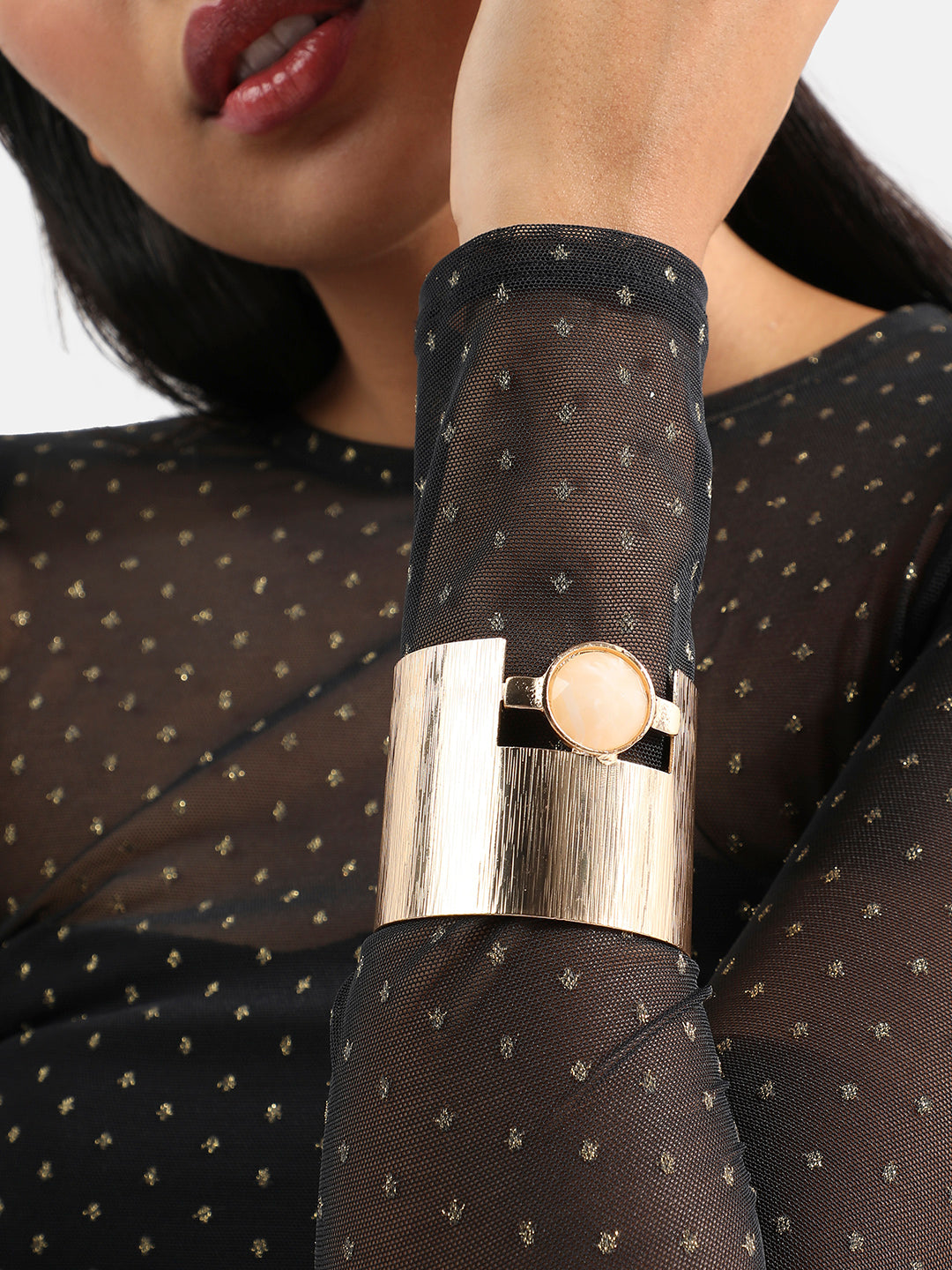 Silver-Plated Pearls Beaded Metallic Moonlight Cuff Bracelet