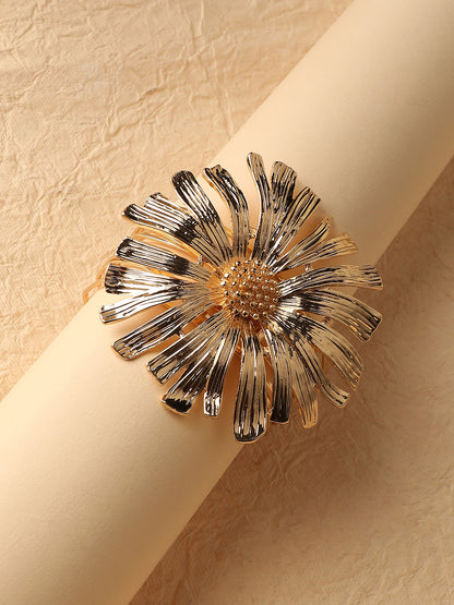 Gold-Plated Sunflower Statement Cuff Bracelet