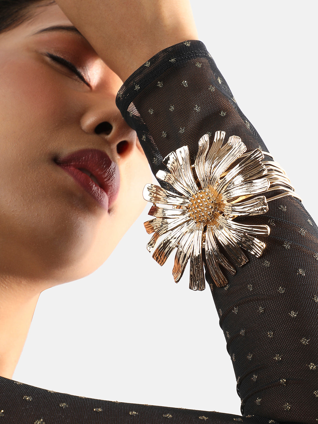 Gold-Plated Sunflower Statement Cuff Bracelet