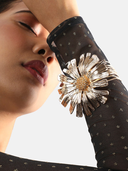 Gold-Plated Sunflower Statement Cuff Bracelet