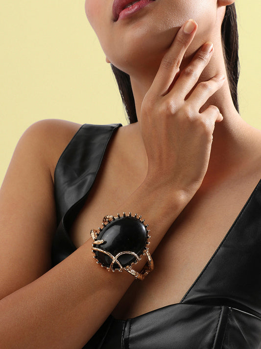 Gold Plated Stone Studded Bangle Style Bracelet