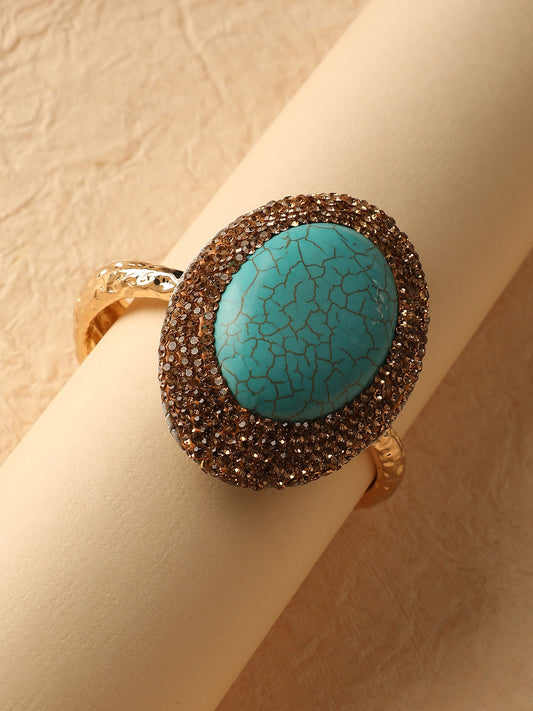 Gold Plated Stone Studded Bangle Style Bracelet