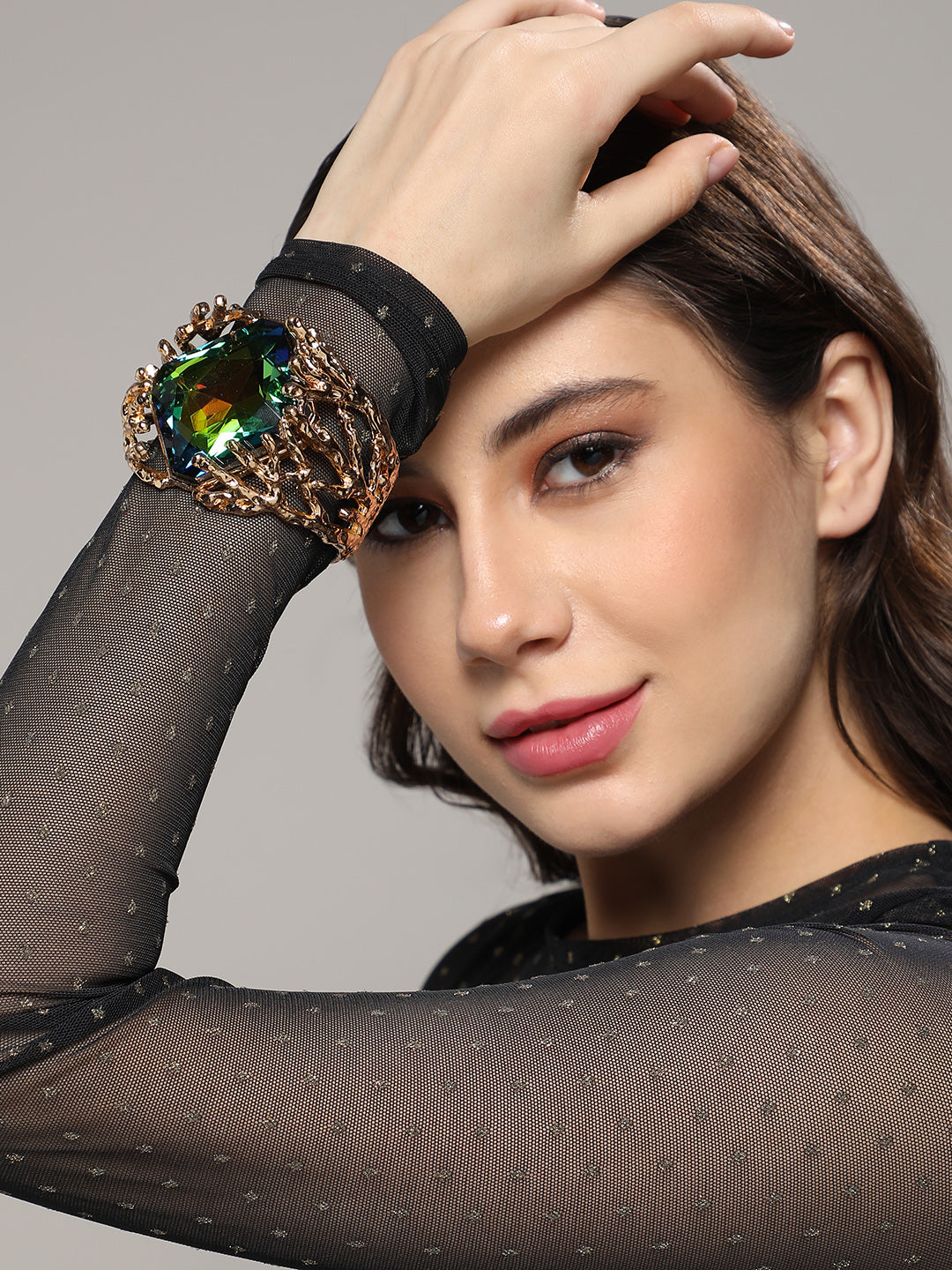 Gold Plated Crystals Studded Bangle Style Bracelet
