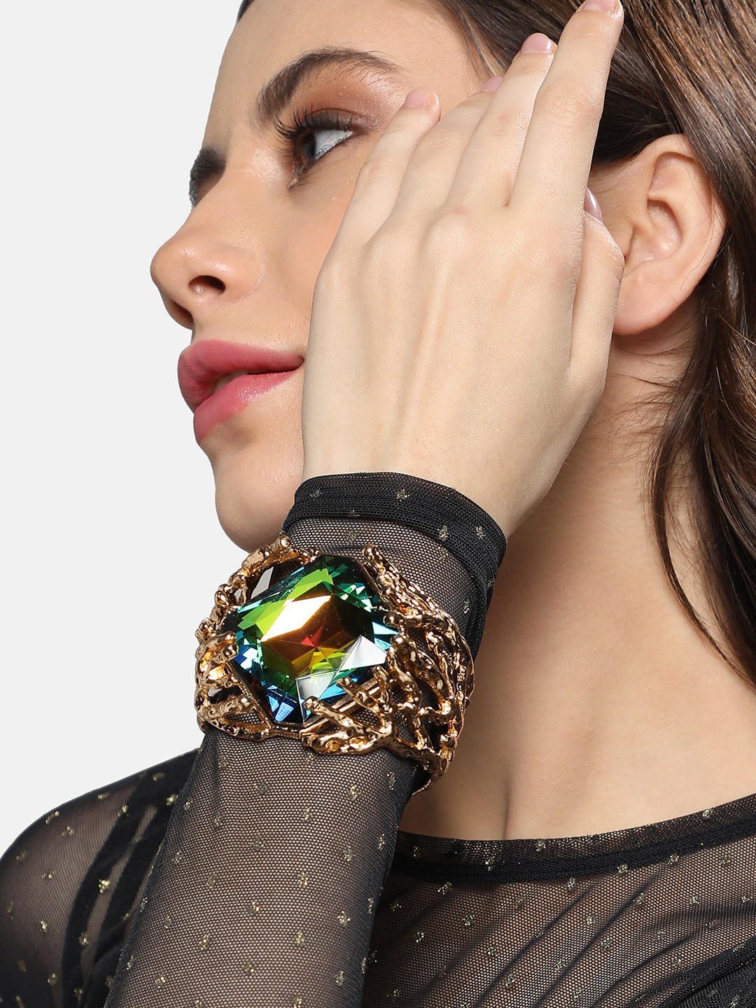Gold Plated Crystals Studded Bangle Style Bracelet