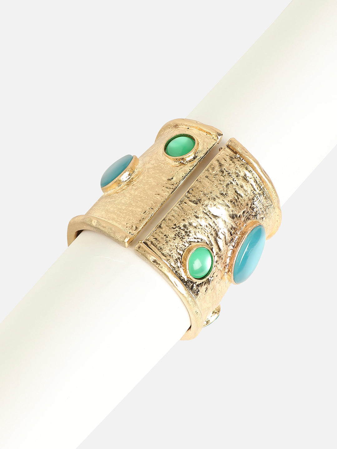 Gold-Plated Stones Studded Aqua Allore Cuff Bracelet