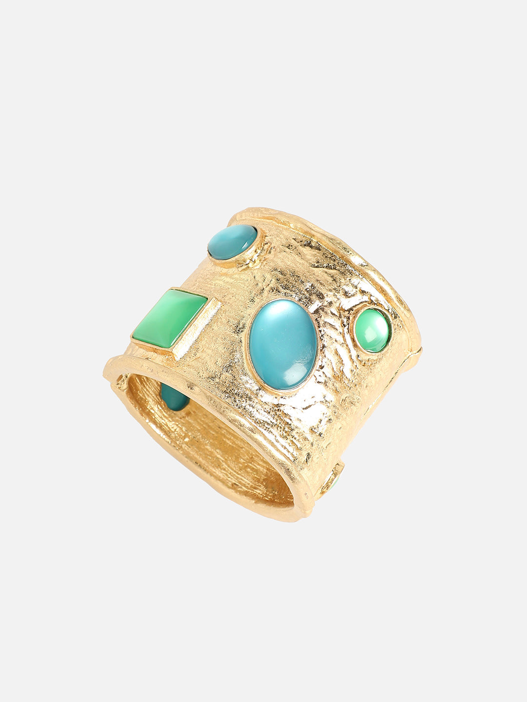 Gold-Plated Stones Studded Aqua Allore Cuff Bracelet