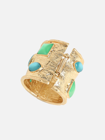 Gold-Plated Stones Studded Aqua Allore Cuff Bracelet
