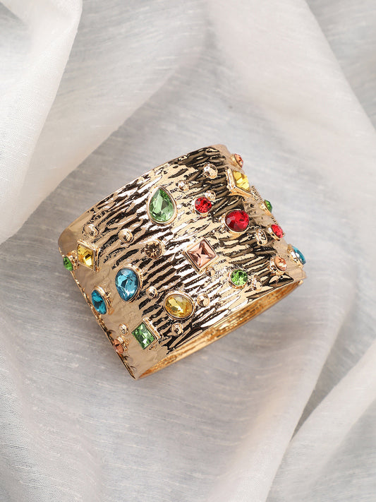 Gold-Plated Artificial Stones Studded Kada Bracelet