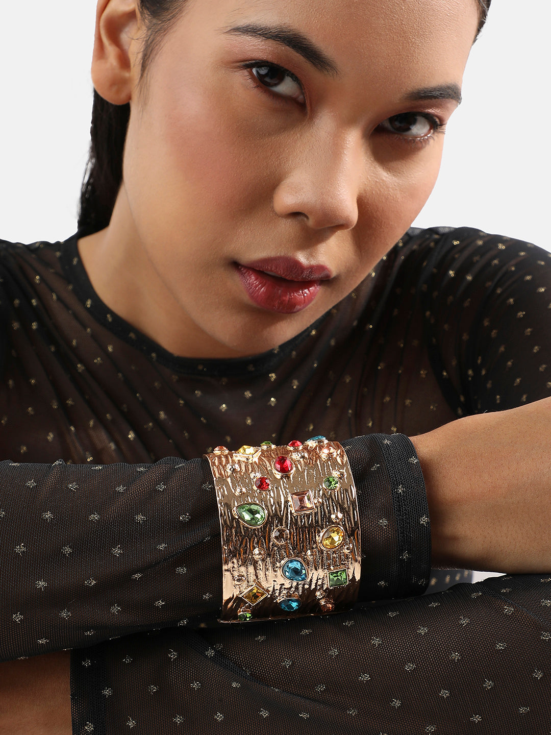 Gold-Plated Artificial Stones Studded Kada Bracelet