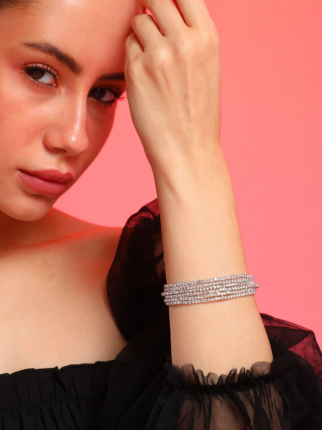 The Bling Multi-Layer Bracelet - Metallic Silver-SOHIBR8810