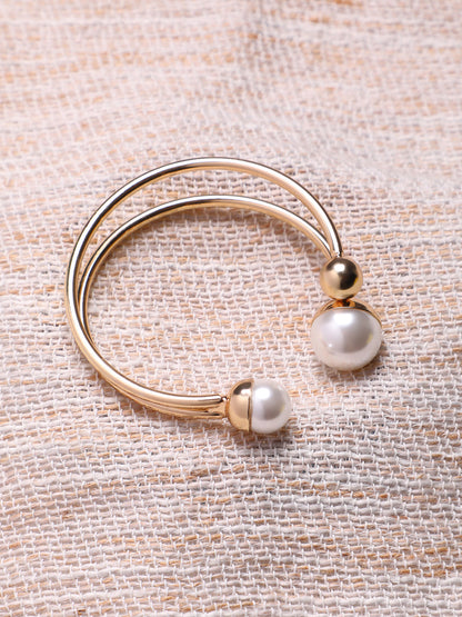Gold-Plated Pearl Beaded Cuff Bracelet