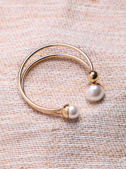 Gold-Plated Pearl Beaded Cuff Bracelet