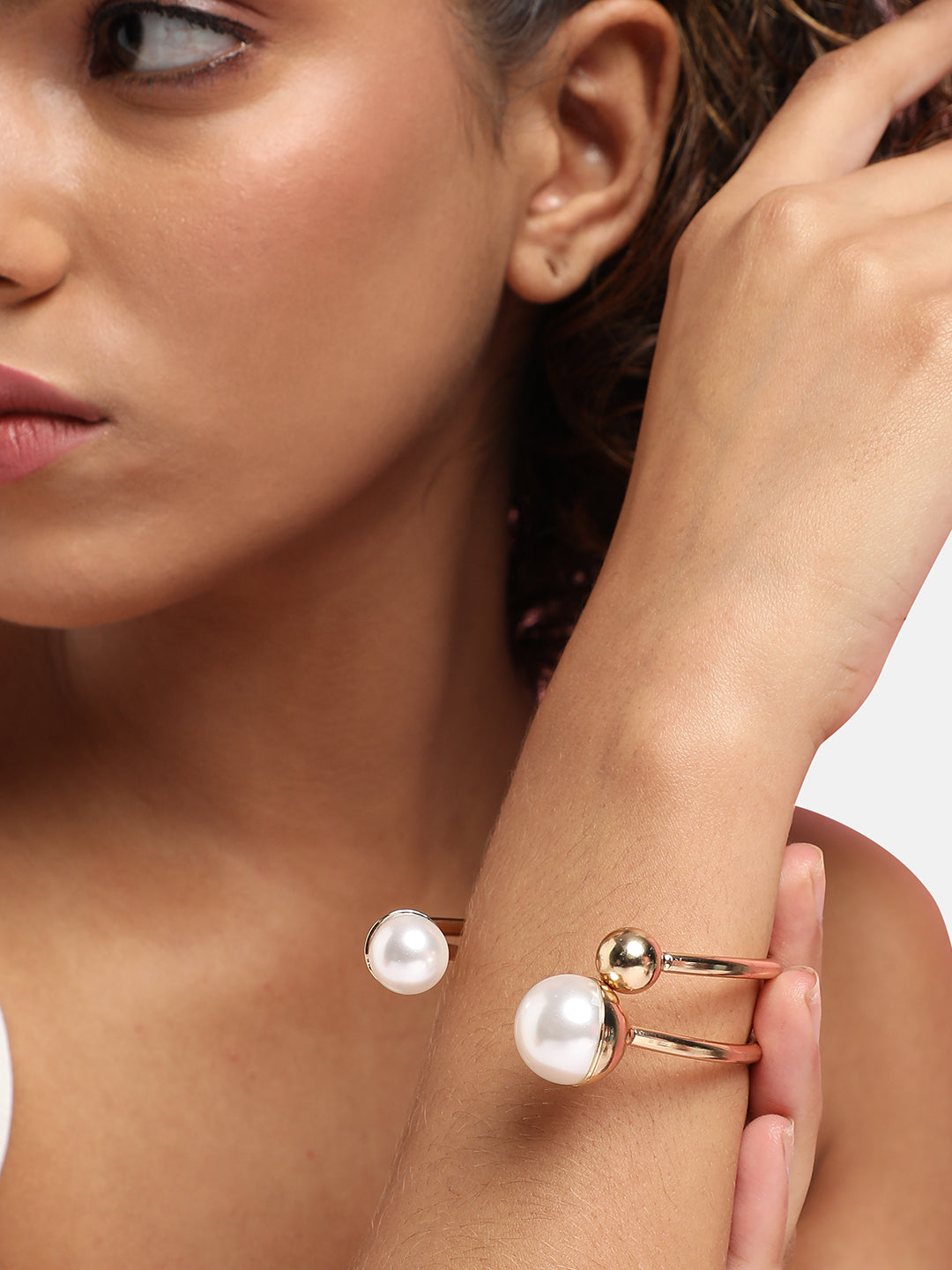 Gold-Plated Pearl Beaded Cuff Bracelet