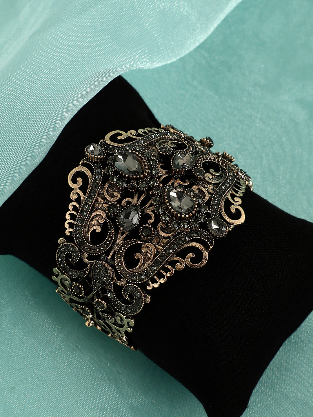 Gold-Plated Artificial Stones Cuff Bracelet