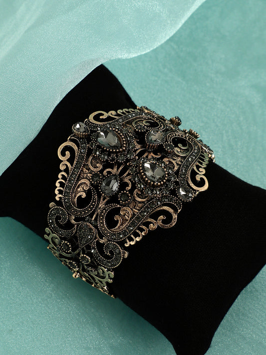 Gold-Plated Artificial Stones Cuff Bracelet