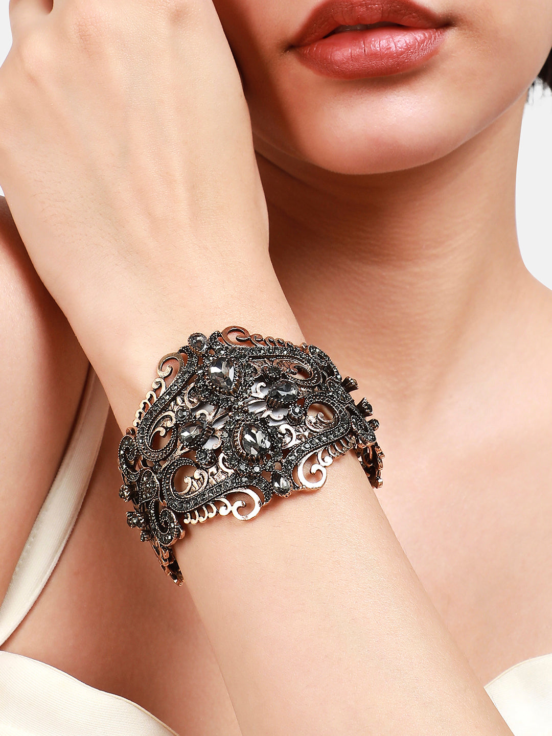 Gold-Plated Artificial Stones Cuff Bracelet