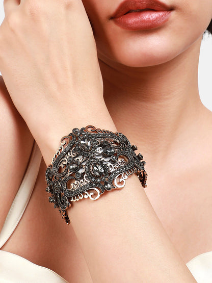 Gold-Plated Artificial Stones Cuff Bracelet