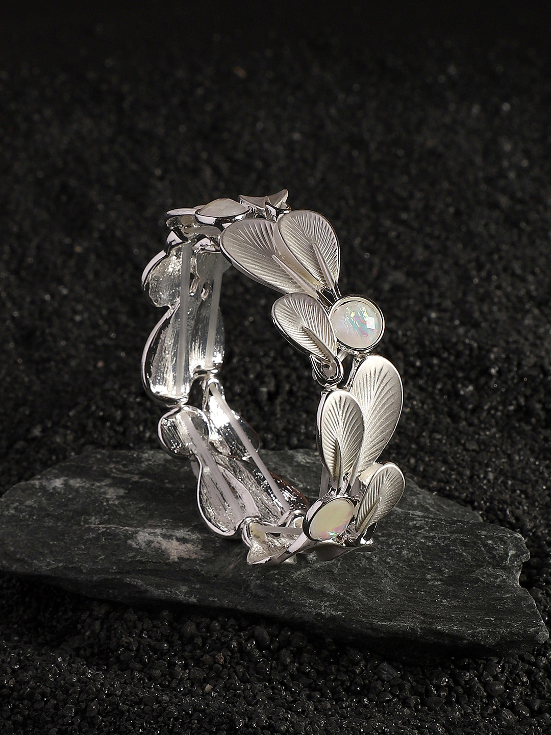 Silver Plated Stone Studded Elasticated Bracelet