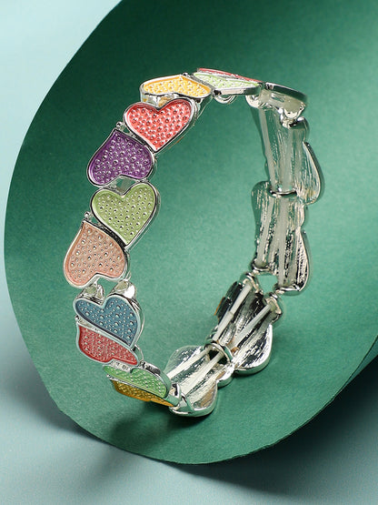 Silver Plated Heart Shaped Elasticated Bracelet
