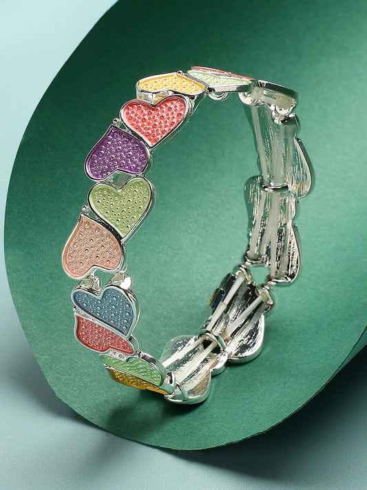 Silver Plated Heart Shaped Elasticated Bracelet