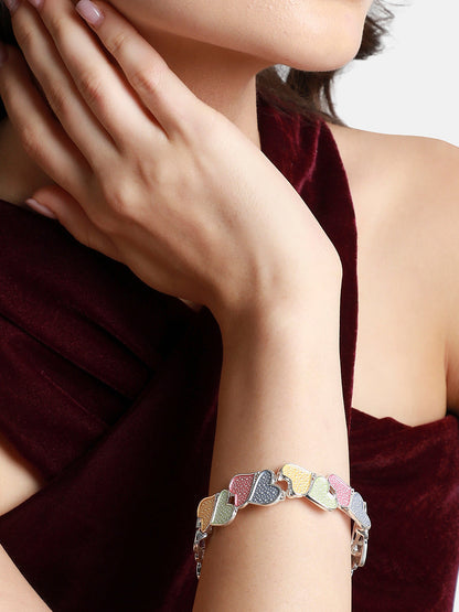 Silver Plated Heart Shaped Elasticated Bracelet