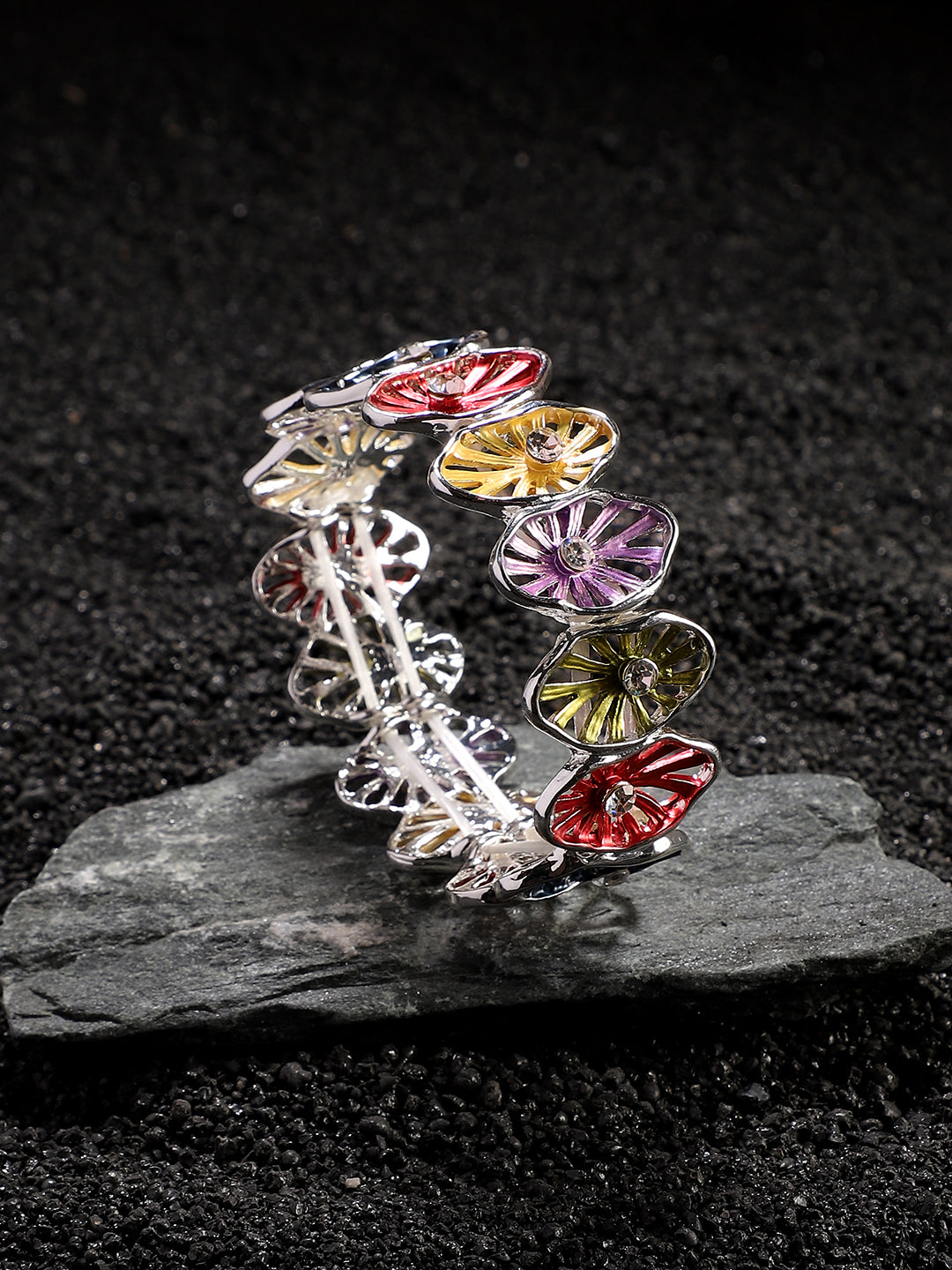 Silver Plated Stone Studded Elasticated Bracelet