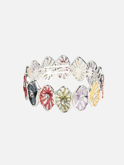 Silver Plated Stone Studded Elasticated Bracelet