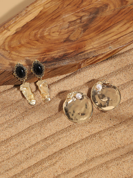 Chic Sparkle Set Of 2 Gold-Plated Contemporary Drop Earrings