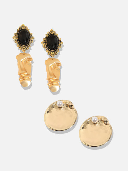 Chic Sparkle Set Of 2 Gold-Plated Contemporary Drop Earrings