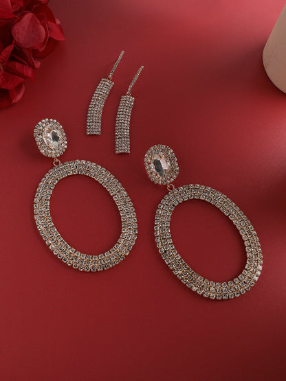 Elegant Duet Set Of 2 Silver-Plated Contemporary Drop Earrings