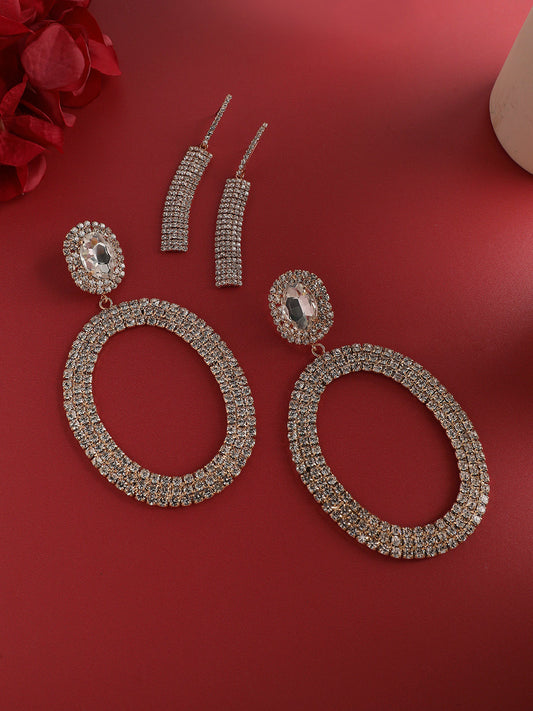 Elegant Duet Set Of 2 Silver-Plated Contemporary Drop Earrings