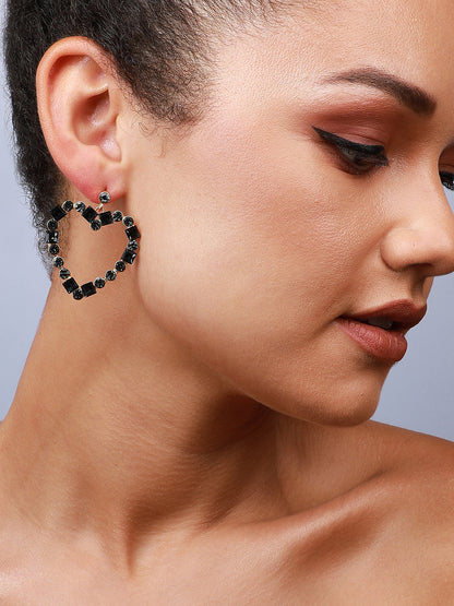 Set Of 2 Gold-Plated Contemporary Stone Studded Drop Earrings