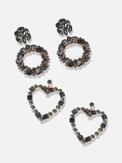 Set Of 2 Gold-Plated Contemporary Stone Studded Drop Earrings